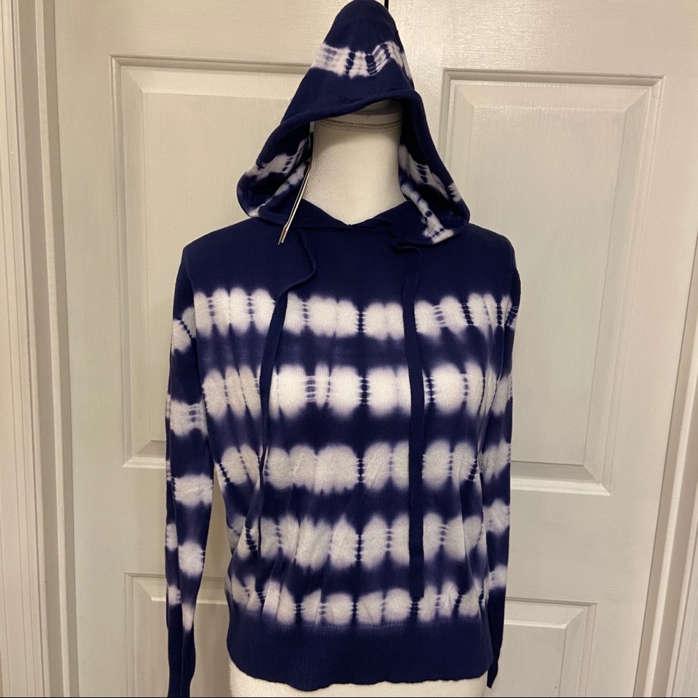 AQUA Navy White Tie Dye Hooded Sweater M.  2
